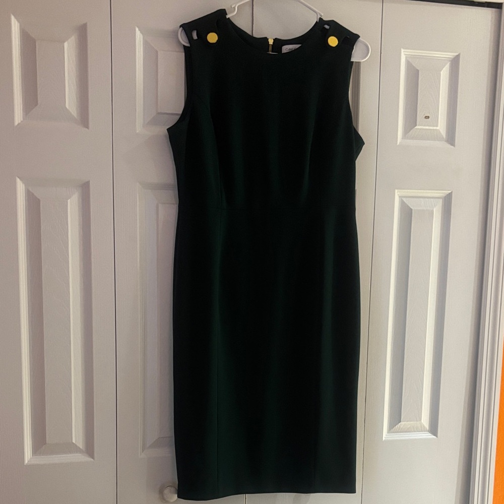 Calvin Klein Black Midi Dress with Gold Accents